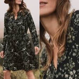 NWOT Pact Black Floral Long Sleeve Dress Large
